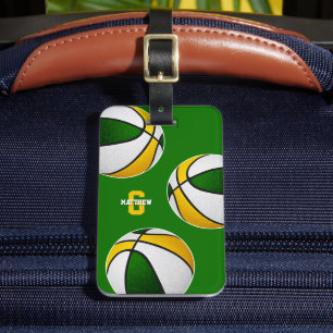 Etiqueta De Bagagem seleção de basquetebol em ouro verde com monograma