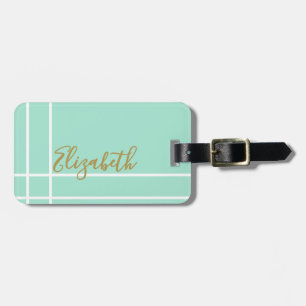 Etiqueta De Bagagem Senhoras de nome personalizado minimalista em verd