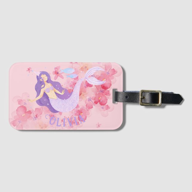 Etiqueta De Bagagem Sereia Bonita Sob o Mar para Meninas (Frente Horizontal)