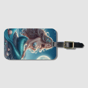 Etiqueta De Bagagem Sereia na praia à noite