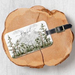 Etiqueta De Bagagem Serra e Floresta em Aquarela Monogramada