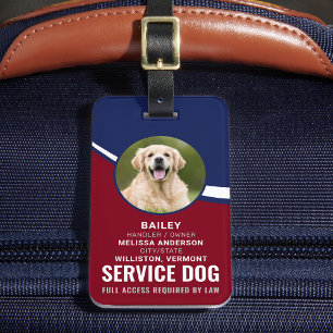 Etiqueta De Bagagem Service Dog Personalizado Red Blue Photo ID Crachá
