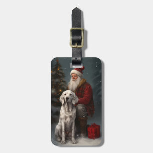 Etiqueta De Bagagem Setter Inglês com Papai Noel Natal Festivo