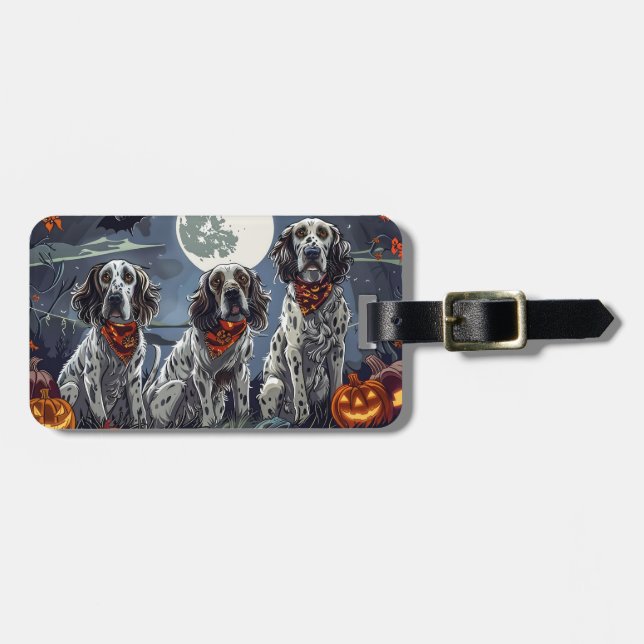 Etiqueta De Bagagem Setter Inglês de Halloween Assustador (Frente Horizontal)