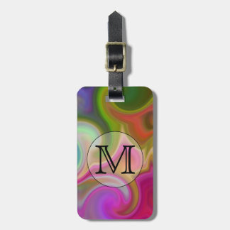 Etiqueta De Bagagem Seus letra, redemoinhos coloridos e monograma
