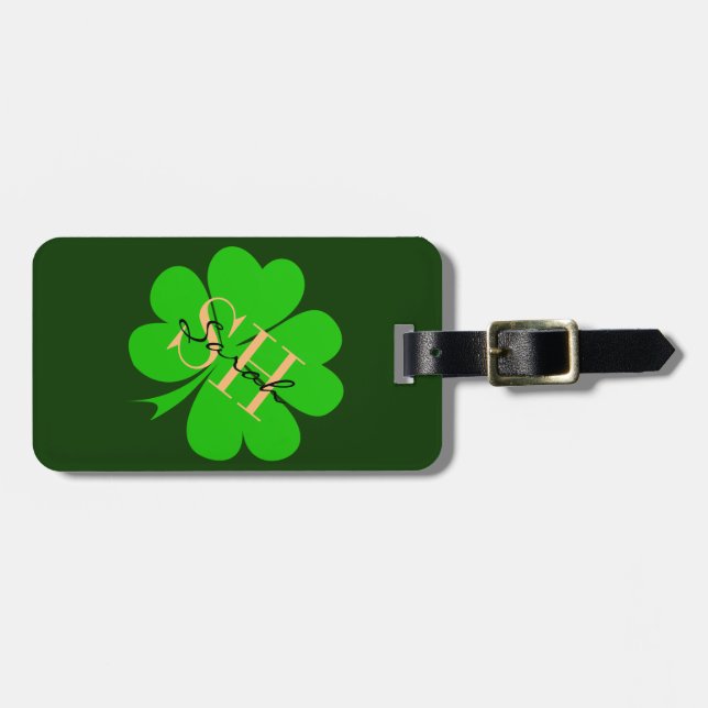 Etiqueta De Bagagem Shamrock & Lucky Clover leaf monogramas / Irlandês (Frente Horizontal)