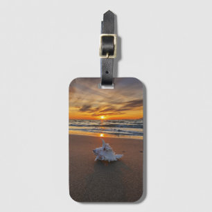 Etiqueta De Bagagem Shell na praia na ilha do por do sol   Kos