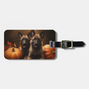 Etiqueta De Bagagem Shepherd Belga Puppy Autumn Delight Pumpkin