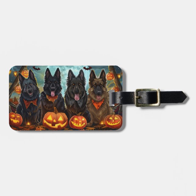 Etiqueta De Bagagem Shepherd Halloween Spooky belga (Frente Horizontal)