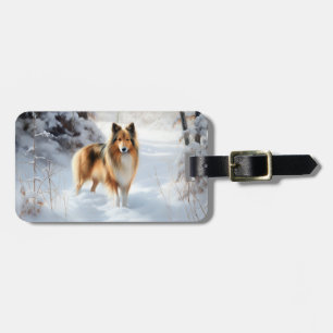 Etiqueta De Bagagem Shetland Sheepdog Deixe-o nevar no Natal