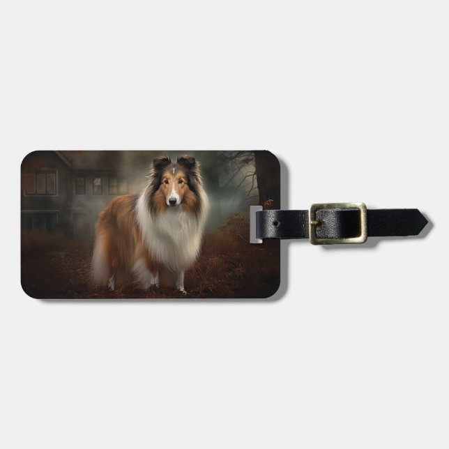 Etiqueta De Bagagem Shetland Sheepdog Halloween Scary (Frente Horizontal)