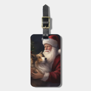 Etiqueta De Bagagem Shetland Sheepdog Papai Noel Festivo Natal