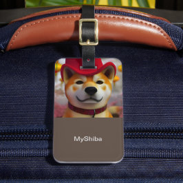 Etiqueta De Bagagem Shiba Inu feliz 3D personalizado vestindo chapéu v