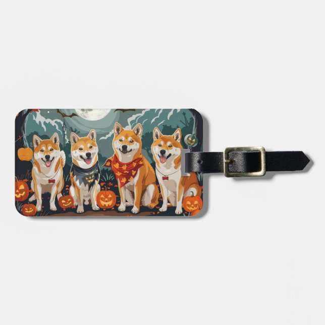 Etiqueta De Bagagem Shiba Inu Halloween Spooky (Frente Horizontal)