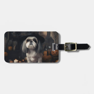 Etiqueta De Bagagem Shih Tzu Abóboras Halloween Assustador
