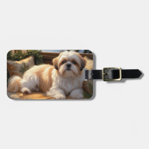 Etiqueta De Bagagem Shih Tzu com Férias das Luzes de Natal