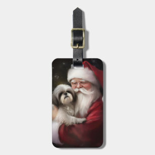 Etiqueta De Bagagem Shih Tzu Com Papai Noel Natal Festivo