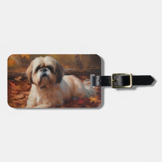 Etiqueta De Bagagem Shih Tzu no outono deixa cair inspiração (Frente Horizontal)