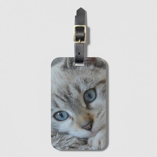Etiqueta De Bagagem Siamês Tabby Prata (Frente Vertical)