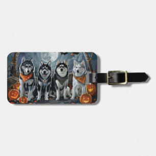 Etiqueta De Bagagem Siberian Husky Halloween Assustador