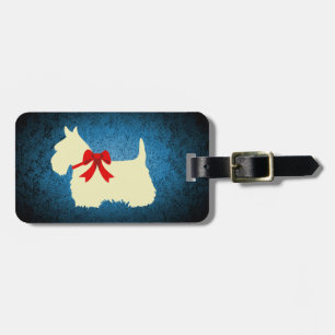 Etiqueta De Bagagem silhueta do terrier escocês/trigo, azul granito