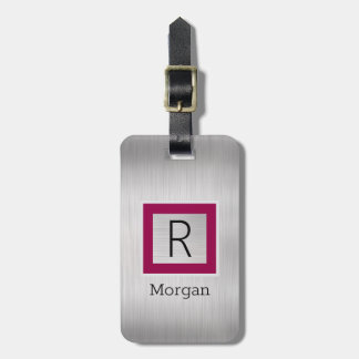 Etiqueta De Bagagem Silve Metal, Business, Name & Monogram, Maroon Box