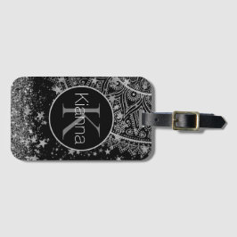 Etiqueta De Bagagem Silver Lotus Mandala com Silver Stars Monograma