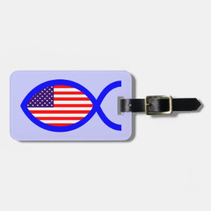 Etiqueta De Bagagem Símbolo cristão dos peixes da bandeira americana