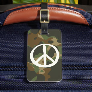 Etiqueta De Bagagem Símbolo da Paz - Camuflagem Verde Khaki Hippie