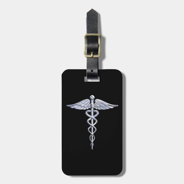 Etiqueta De Bagagem Símbolo Médico Caduceus em Preto (Frente Vertical)