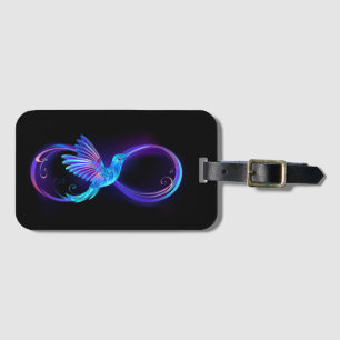 Etiqueta De Bagagem Símbolo Neon Infinity com Hummingbird brilhante