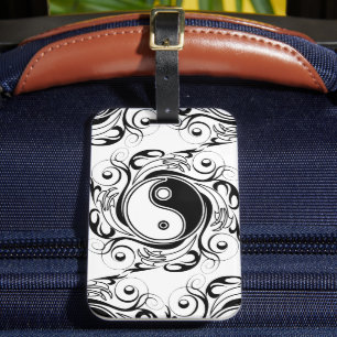Etiqueta De Bagagem Símbolo Yin & Yang Preto e Branco Estilo Tatuagem