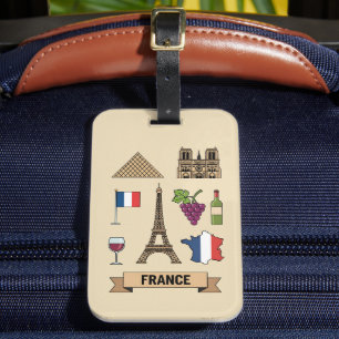 Etiqueta De Bagagem Símbolos Nacionais Icônicos da França Viagem Retro