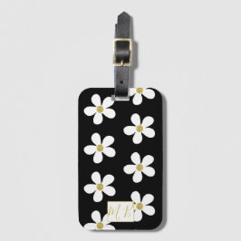 Etiqueta De Bagagem Simples Black White Daisy Dourado Monograma Viagem