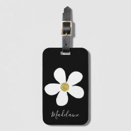 Etiqueta De Bagagem Simples Black White Daisy Dourado Personal Viagem