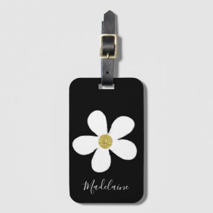 Etiqueta De Bagagem Simples Black White Daisy Dourado Personal Viagem