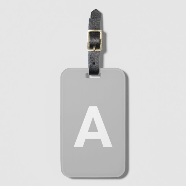 Etiqueta De Bagagem Simples Cinzas Modernas Monogramas Personalizadas (Frente Vertical)