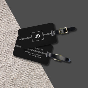 Etiqueta de Bagagem Simples de Monograma Branco Pr