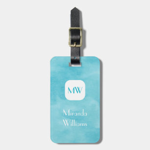Etiqueta De Bagagem Simples e Chic Monograma Aquamarina Turquesa Com N