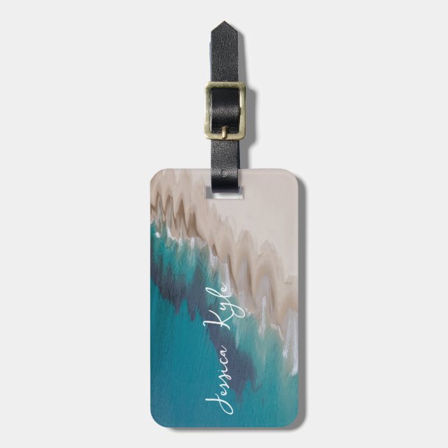 Etiqueta De Bagagem Simples Elegante Blue Beach Typografia (Frente Vertical)
