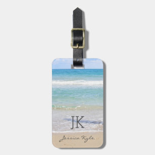Etiqueta De Bagagem Simples Elegante Blue Beach Typografia Nome Monogr