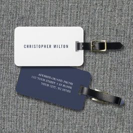 Etiqueta De Bagagem Simples Elegante Branco Azul