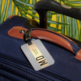 Etiqueta De Bagagem Simples Elegante Dourado Nome monograma de faixa m