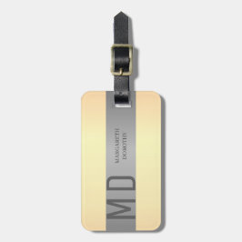 Etiqueta De Bagagem Simples Elegante Dourado Nome monograma de faixa m