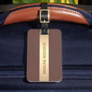 Etiqueta De Bagagem Simples Elegante Dourado Nome monograma de metal