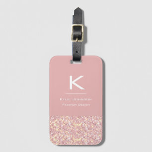 Etiqueta De Bagagem Simples, elegante, Glitter - Nome Monograma de Gli