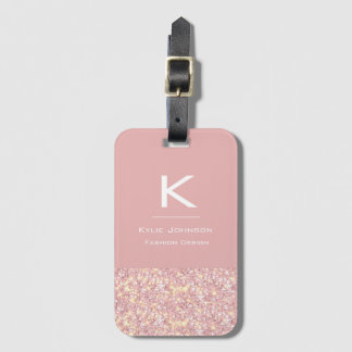 Etiqueta De Bagagem Simples, elegante, Glitter - Nome Monograma de Gli