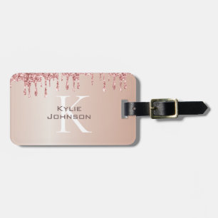 Etiqueta De Bagagem Simples, elegante, Glitter - Nome Monograma de Gli