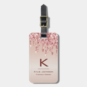 Etiqueta De Bagagem Simples, elegante, Glitter - Nome Monograma de Gli
