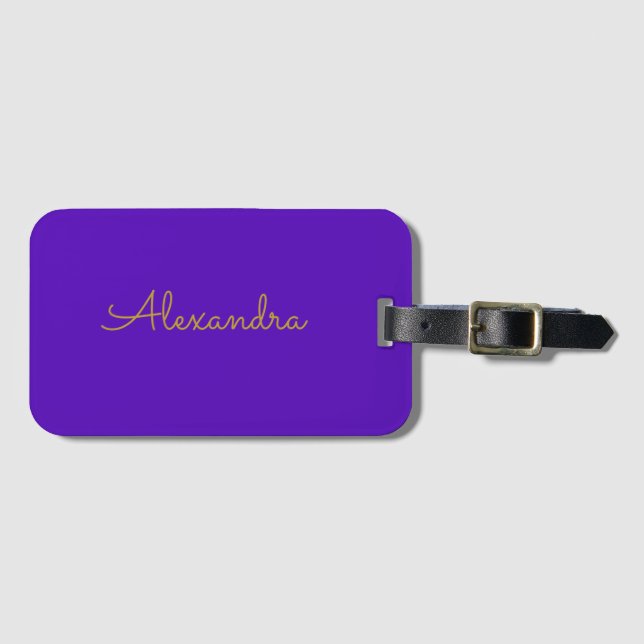 Etiqueta De Bagagem Simples Moderno Roxo Dourado Script (Frente Horizontal)